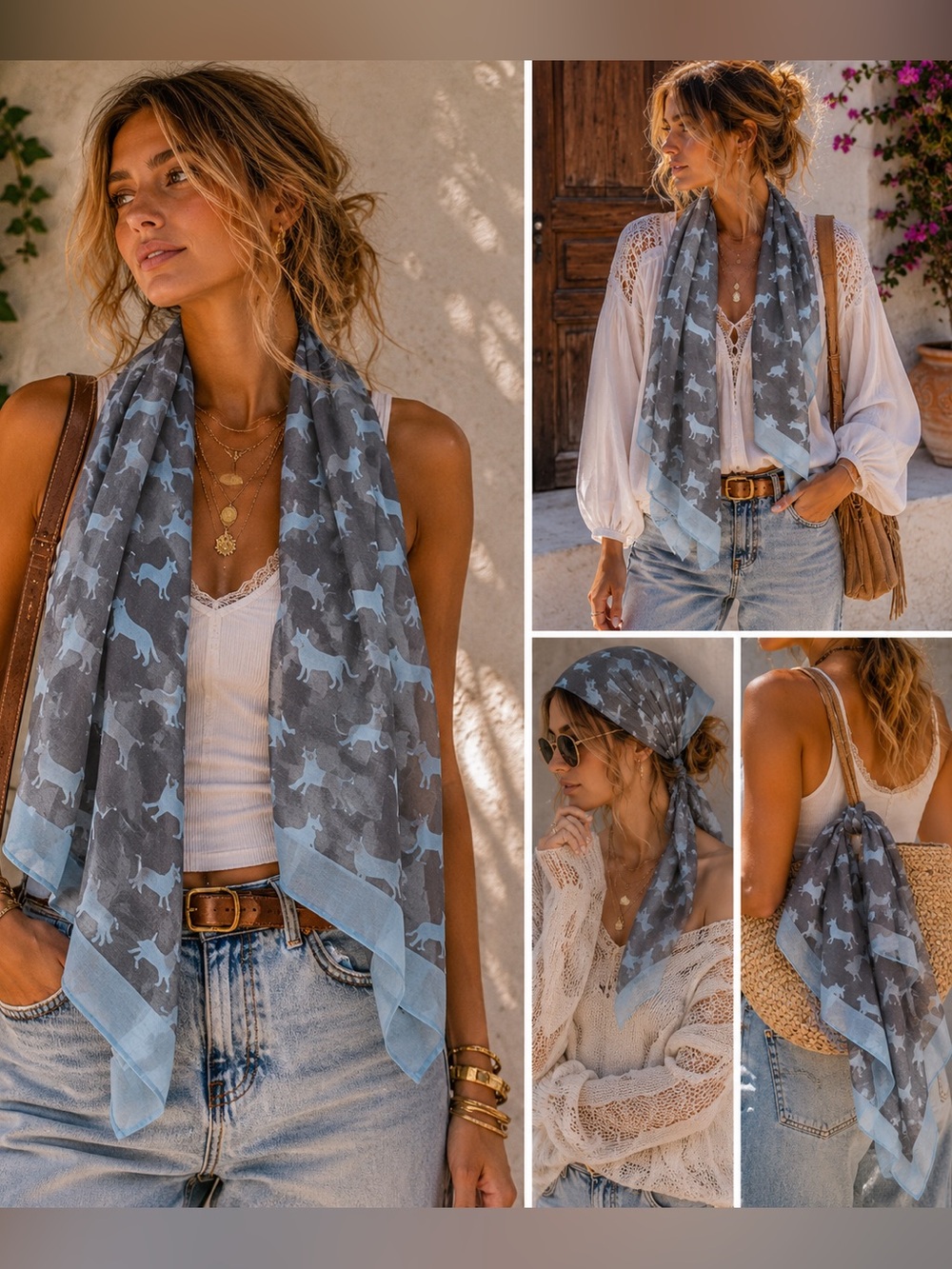 2 Chic Dog Lovers Grey & Blue Lightweight Knit Scarf In All Breeds Mixed Print